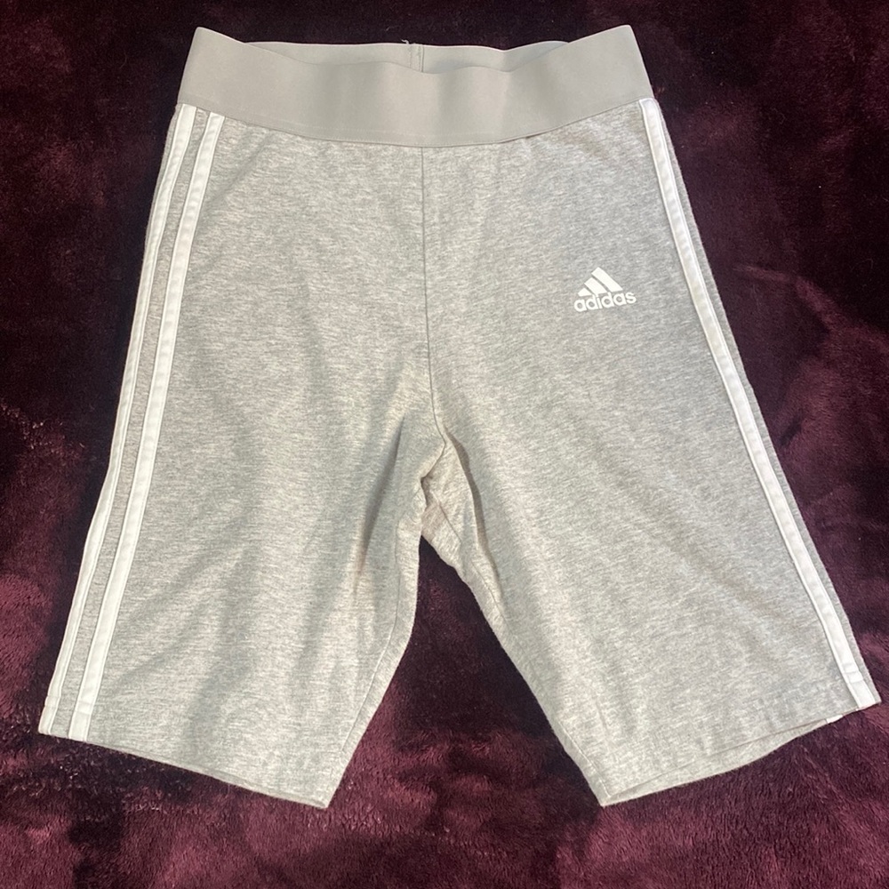 Light grey Adisdas 3 stripe short tights- size small